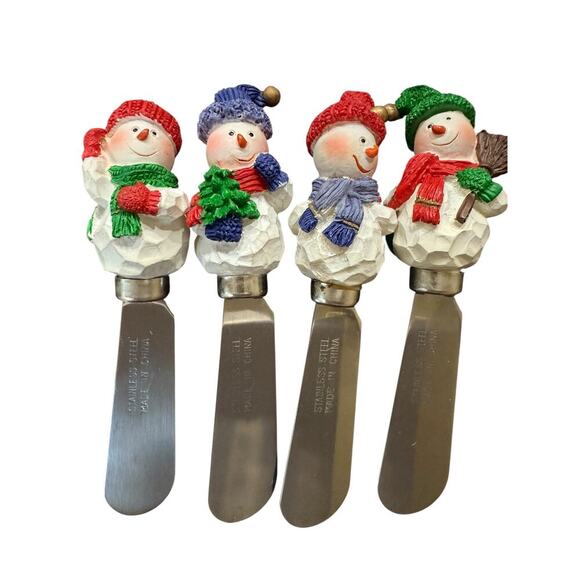 Christmas Cheese Spreaders Set of 4 Snowmen Resin - Picture 1 of 7